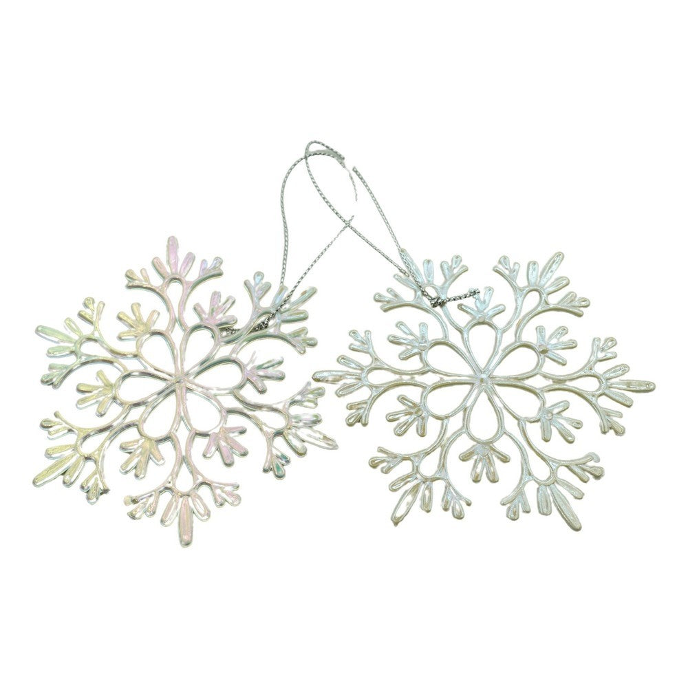 Ornament brad de Craciun, Perlat, in forma de Fulg de nea, 10 cm x 10 cm, Plastic, Klevo