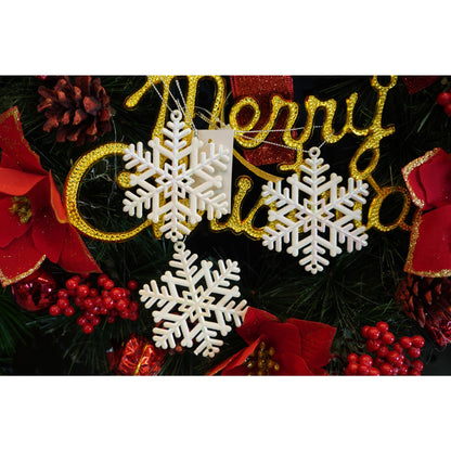 Ornament brad de Craciun, Perlat, in forma de Fulg de nea, 8 cm x 8 cm, Plastic, Klevo