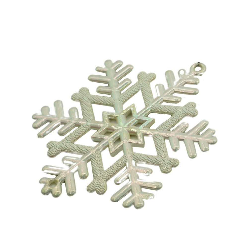 Ornament brad de Craciun, Perlat, in forma de Fulg de nea, 8 cm x 8 cm, Plastic, Klevo