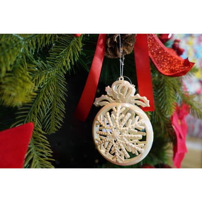 Ornament brad de Craciun, Perlat, Rotund, 8 cm x 11 cm, Plastic, Klevo