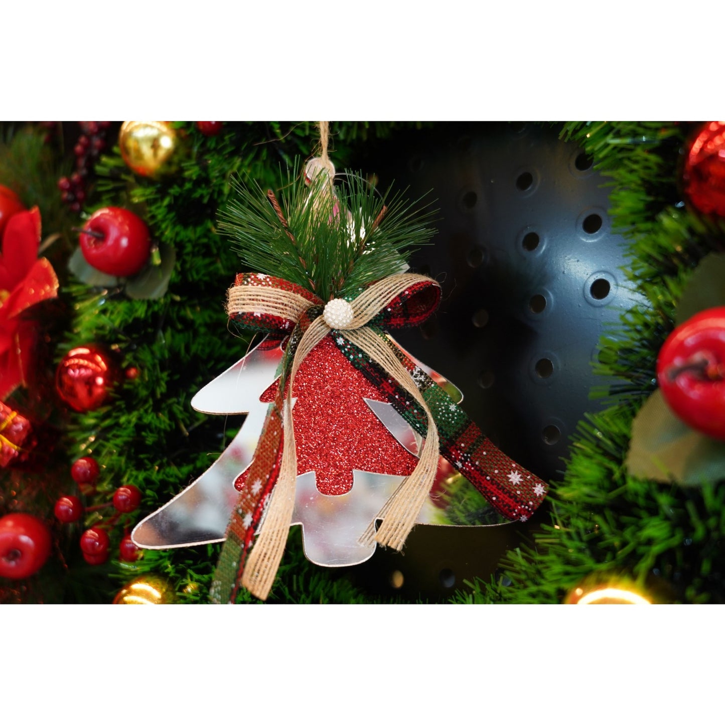 Ornament brad, Klevo, Brad, Argintiu, Lucios, 14*15CM, Acril, Interior/ Exterior