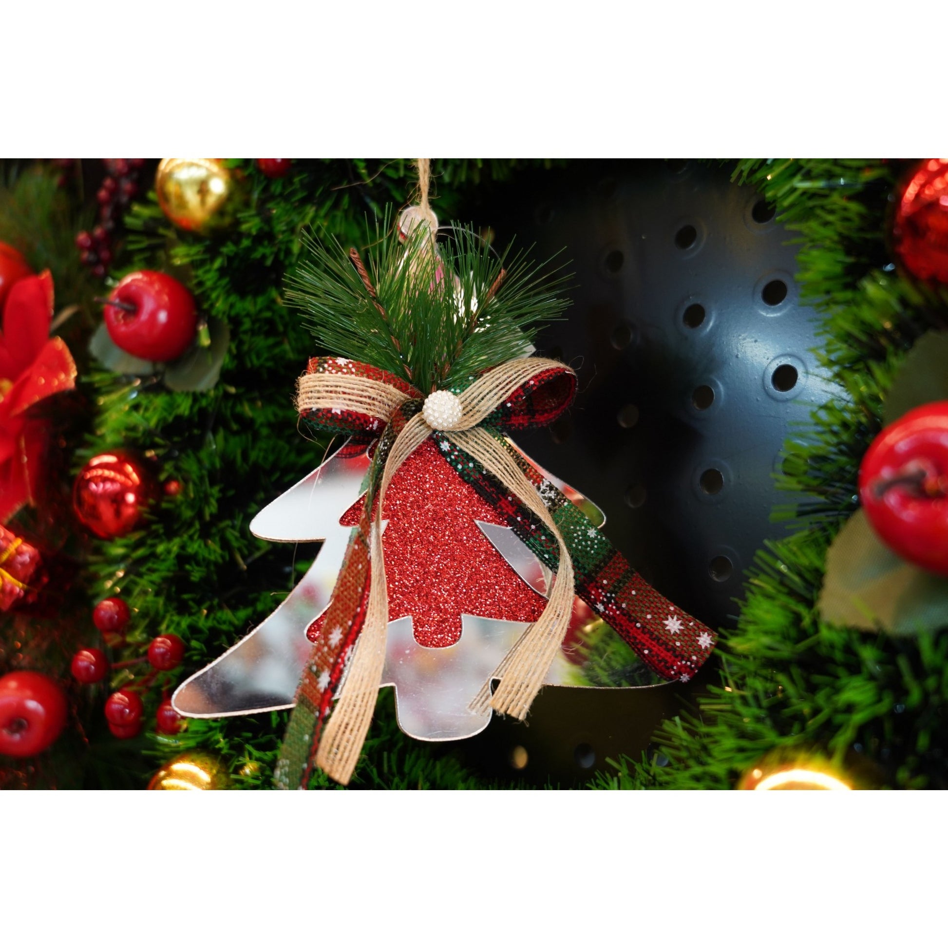 Ornament brad, Klevo, Brad, Argintiu, Lucios, 14*15CM, Acril, Interior/ Exterior