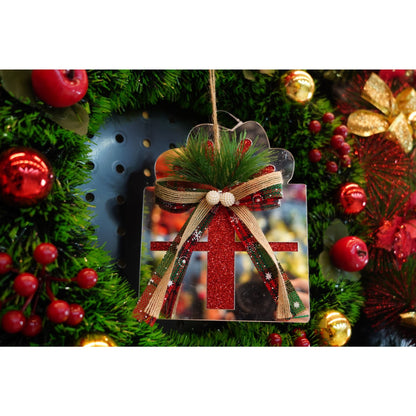 Ornament brad, Klevo, Cadou, Argintiu, Lucios, 14*15CM, Acril, Interior/ Exterior