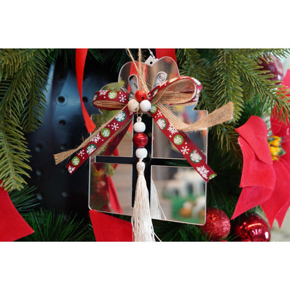 Ornament brad, Klevo, Cadou, Argintiu, Lucios, 14*26CM, Acril, Interior/ Exterior