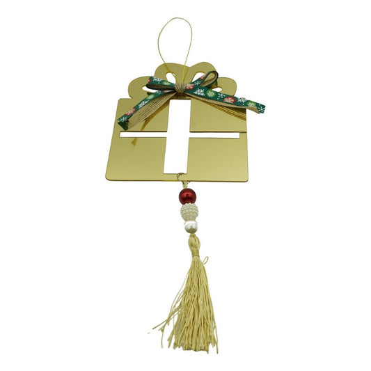 Ornament brad, Klevo, Cadou, Auriu, Lucios, 16*28CM, Acril, Interior/ Exterior