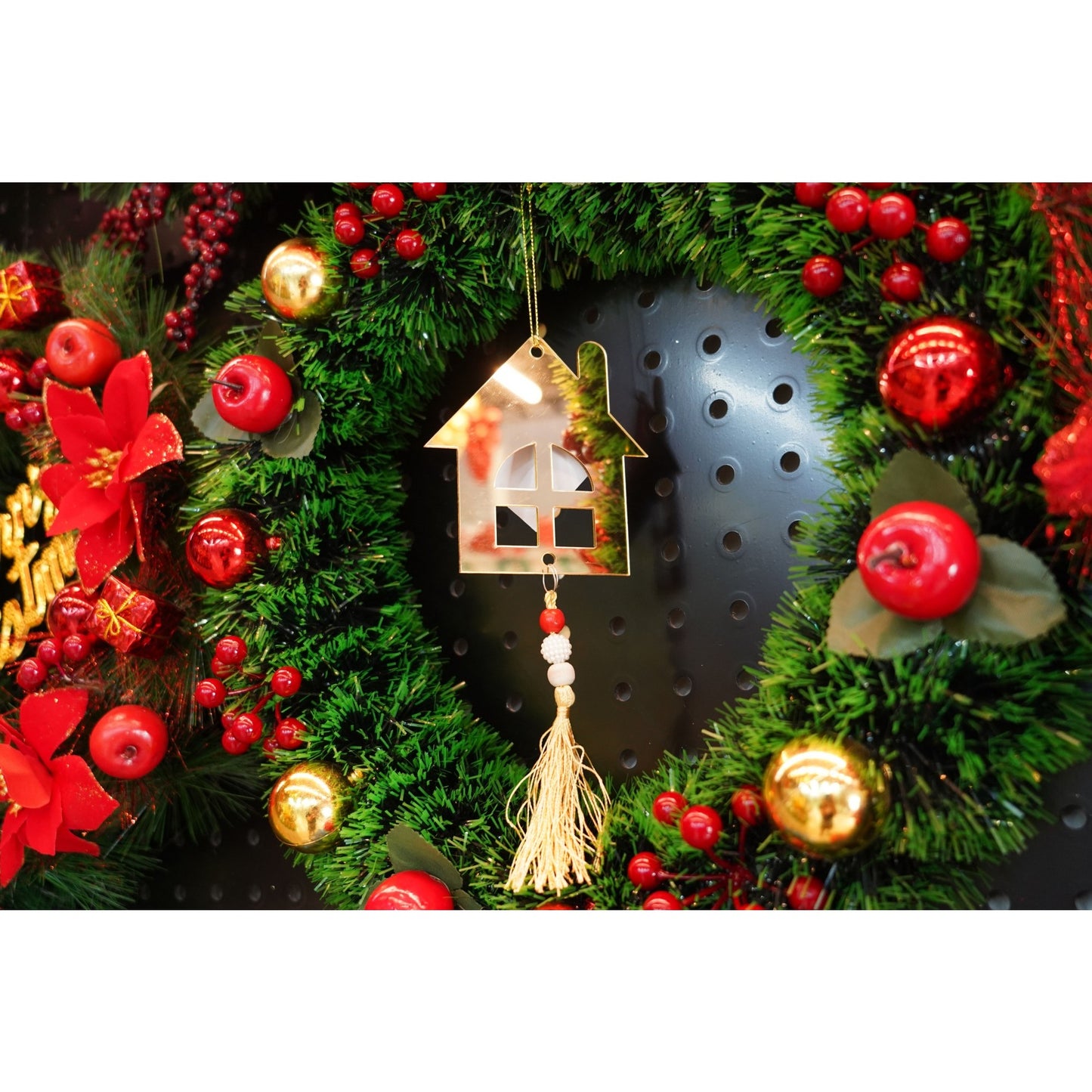Ornament brad, Klevo, Casa, Auriu, Lucios, 10*25CM, Acril, Interior/ Exterior