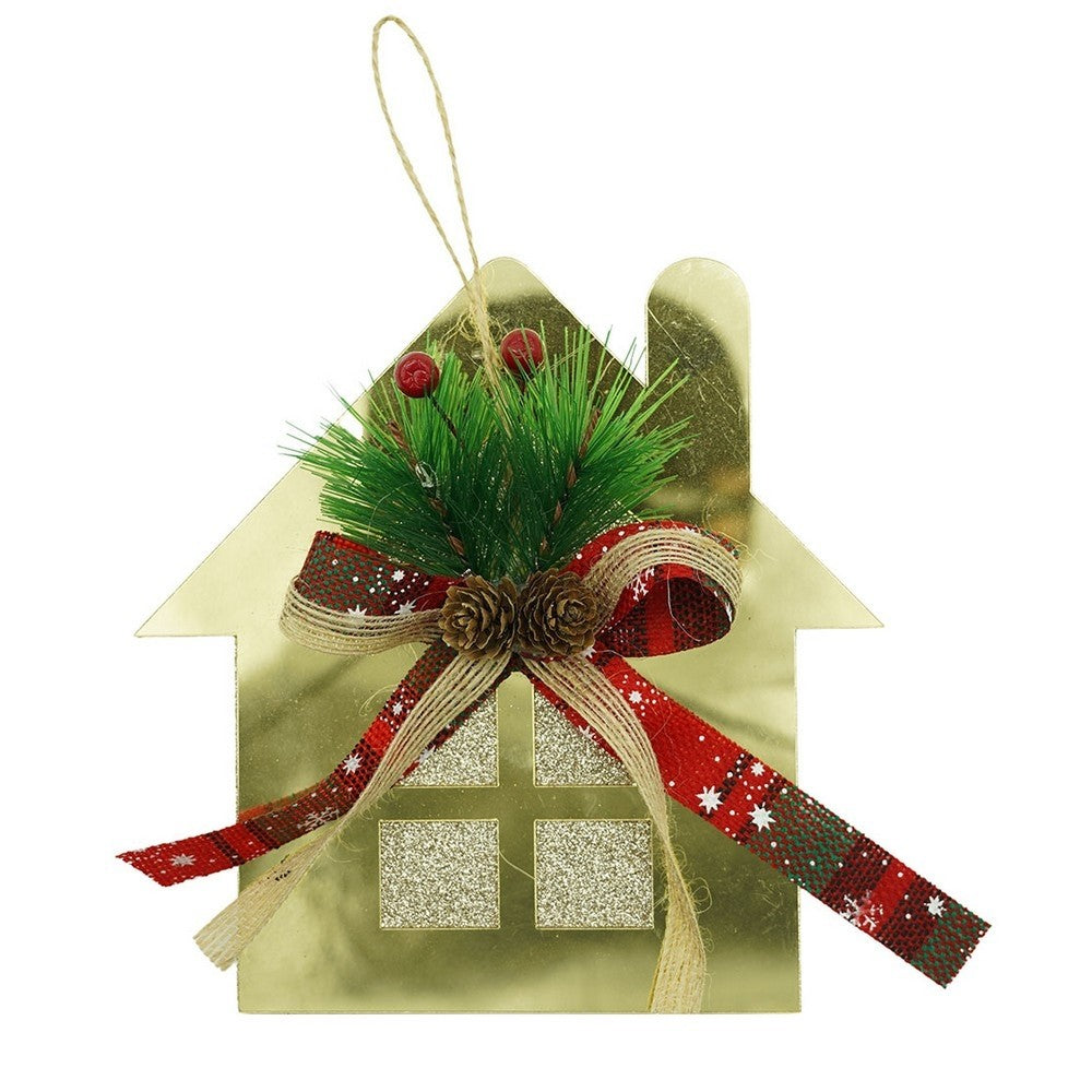 Ornament brad, Klevo, Casa, Auriu, Lucios, 16*17CM, Acril, Interior/ Exterior