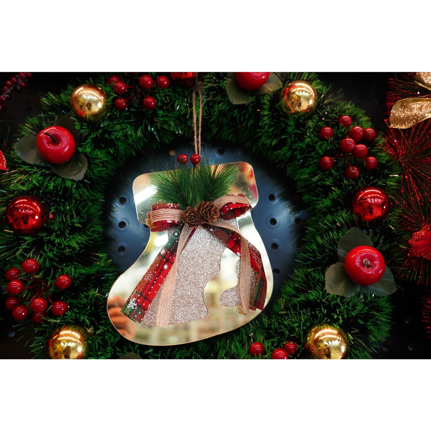 Ornament brad, Klevo, Ciorap, Auriu, Lucios, 17*17CM, Acril, Interior/ Exterior