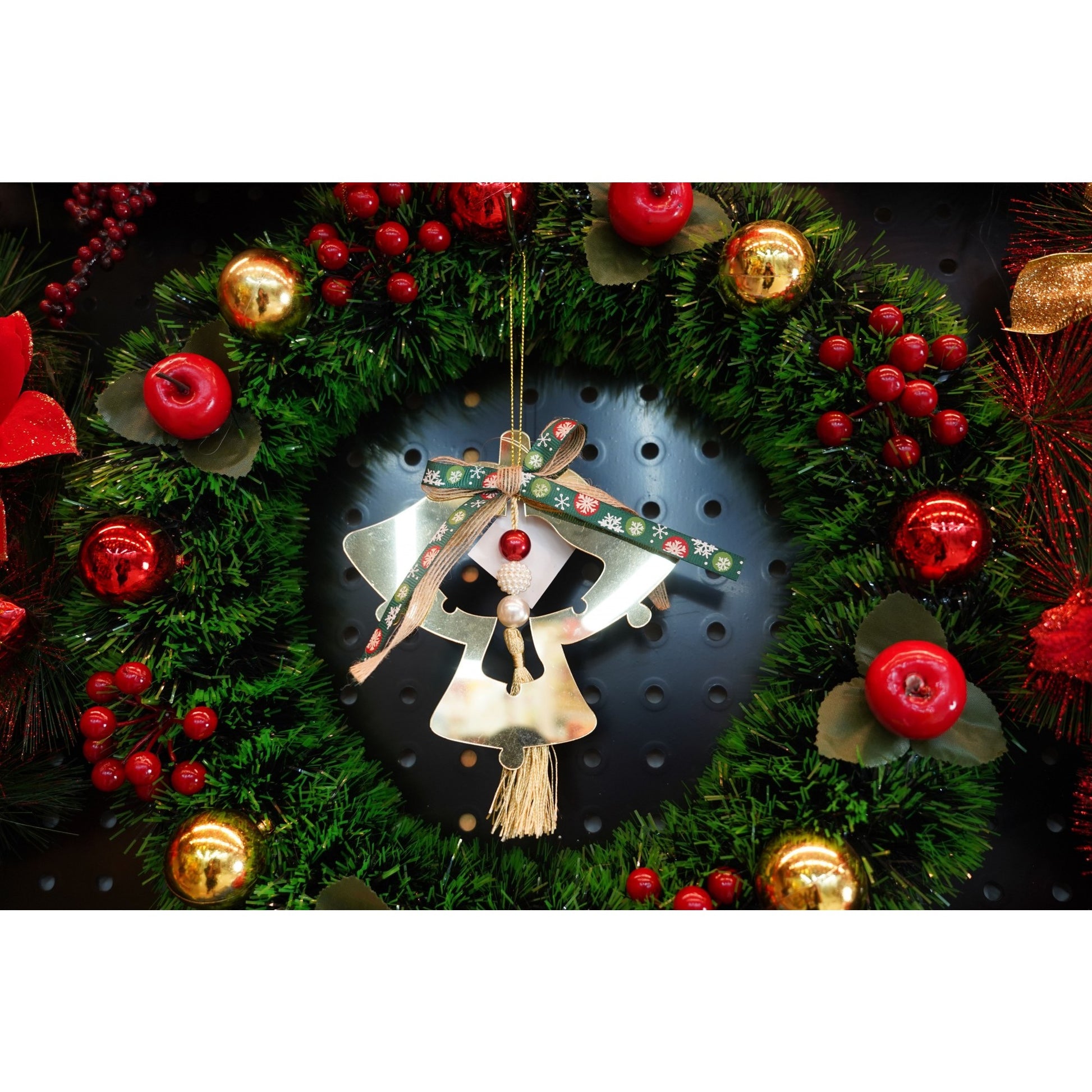 Ornament brad, Klevo, Clopotei, Auriu, Lucios, 14*26CM, Acril, Interior/ Exterior