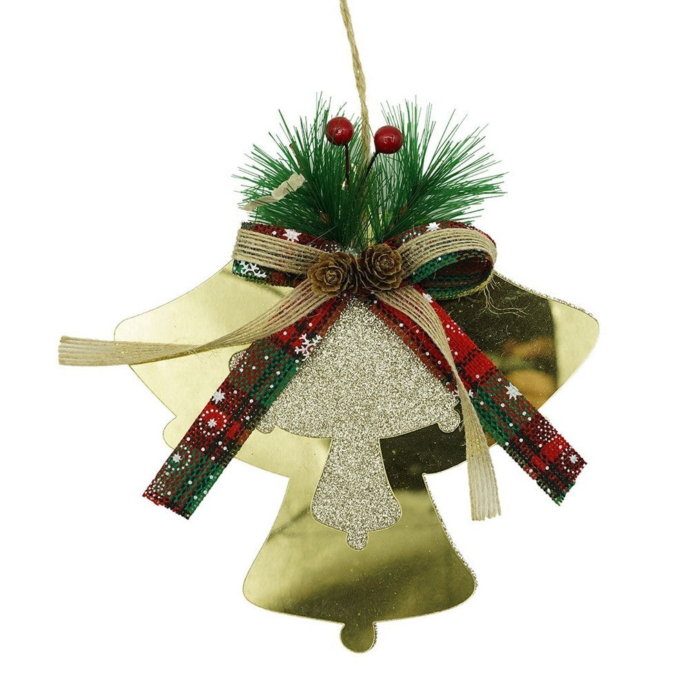 Ornament brad, Klevo, Clopotei, Auriu, Lucios, 16*17CM, Acril, Interior/ Exterior