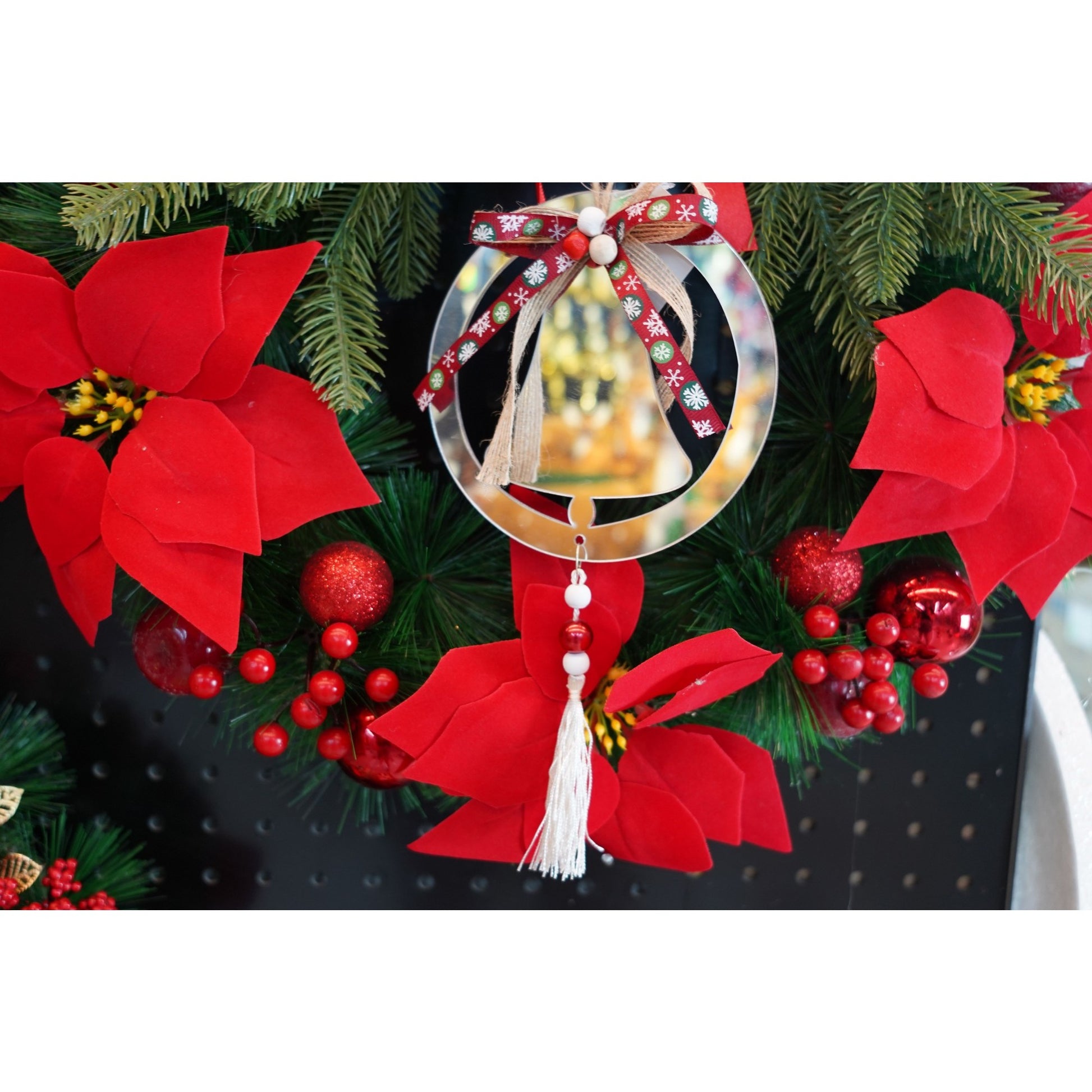 Ornament brad, Klevo, Clopotel, Argintiu, Lucios, 14*26CM, Acril, Interior/ Exterior