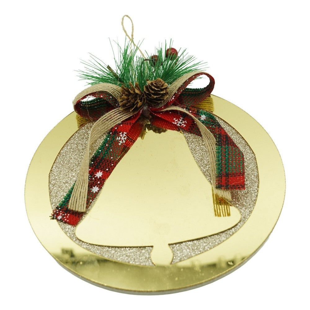 Ornament brad, Klevo, Clopotel, Auriu, Lucios, 17*17CM, Acril, Interior/ Exterior