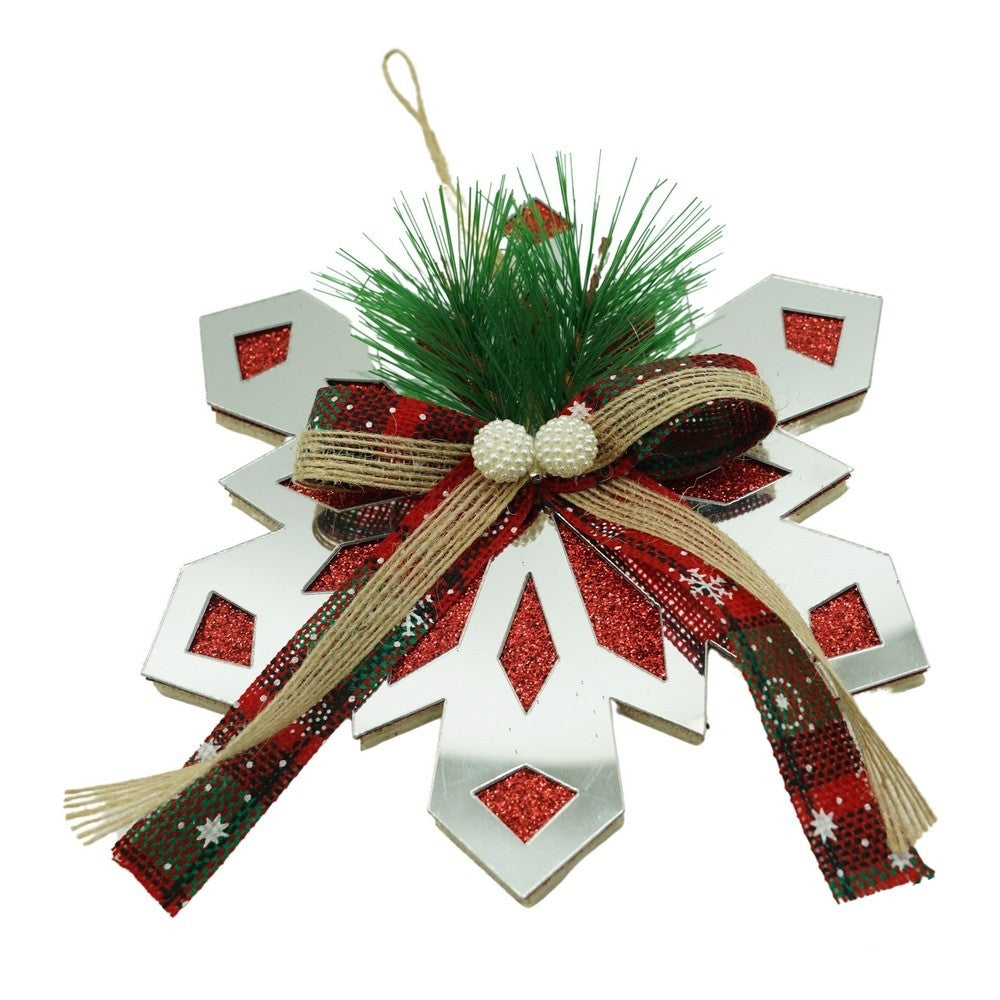 Ornament brad, Klevo, Fulg de nea, Argintiu, Lucios, 14*15CM, Acril, Interior/ Exterior