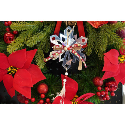 Ornament brad, Klevo, Fulg de nea, Argintiu, Lucios, 14*26CM, Acril, Interior/ Exterior