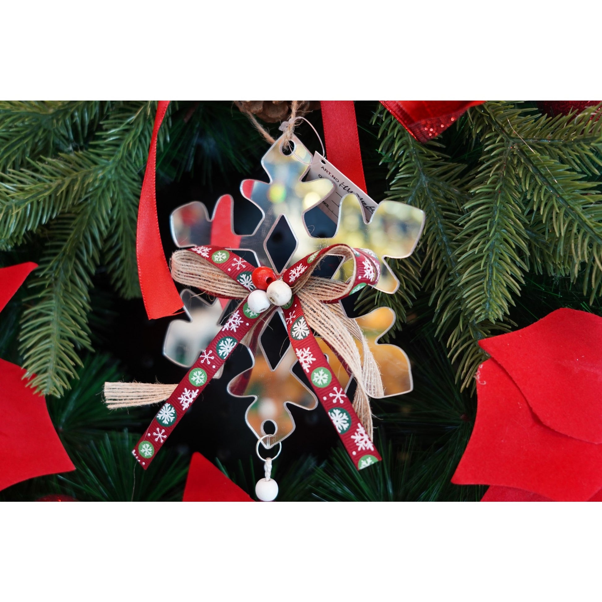 Ornament brad, Klevo, Fulg de nea, Argintiu, Lucios, 14*26CM, Acril, Interior/ Exterior