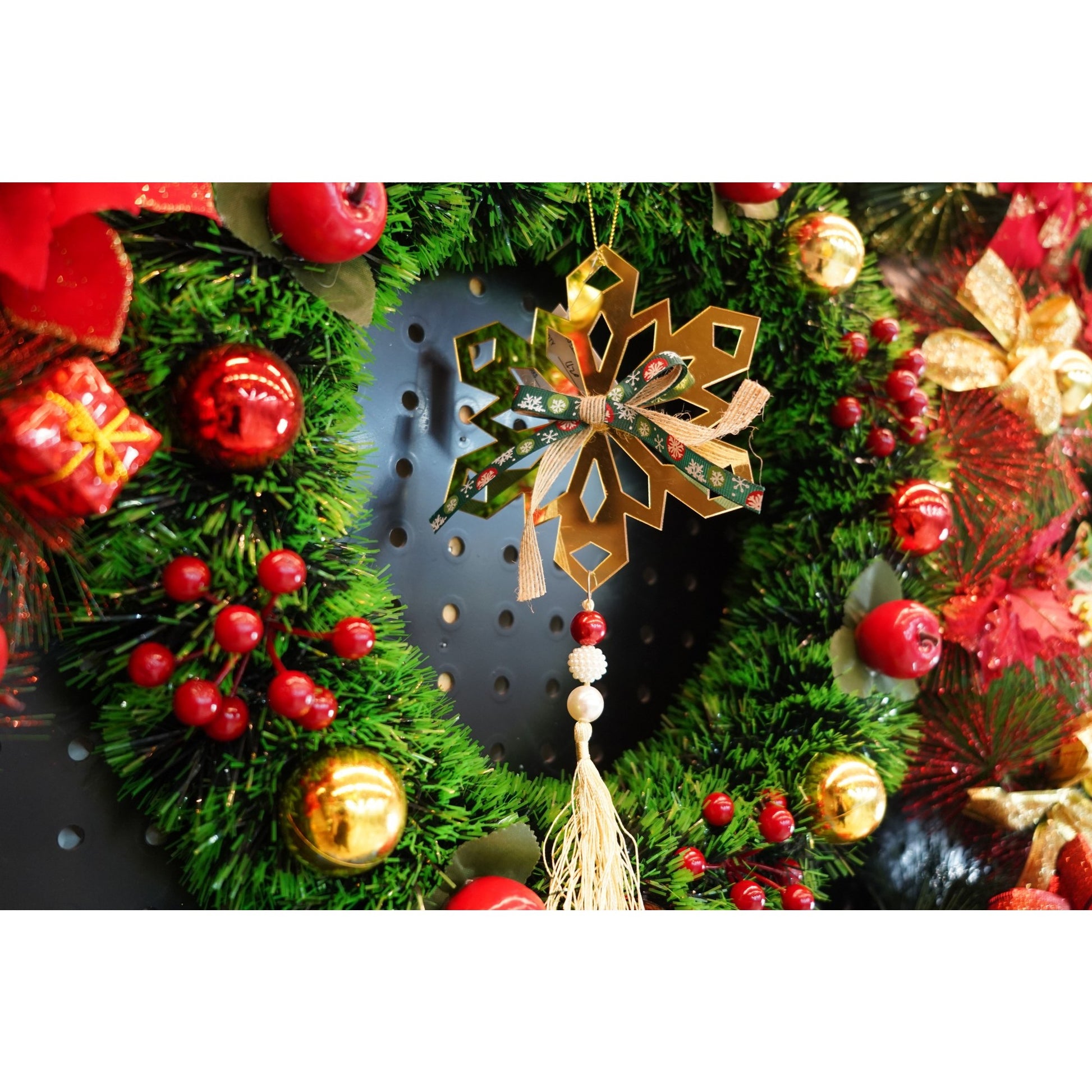 Ornament brad, Klevo, Fulg de nea, Auriu, Lucios, 16*30CM, Acril, Interior/ Exterior