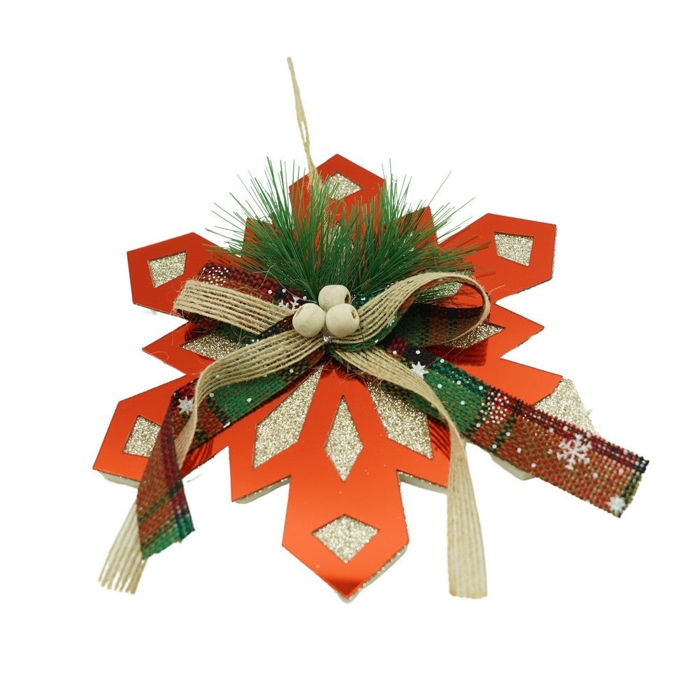 Ornament brad, Klevo, Fulg de nea, Rosu, Lucios, 15*15CM, Acril, Interior/ Exterior