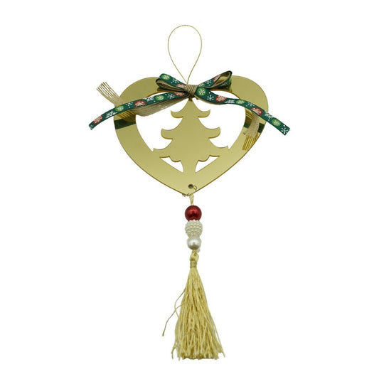 Ornament brad, Klevo, Inima, Auriu, Lucios, 15*26CM, Acril, Interior/ Exterior