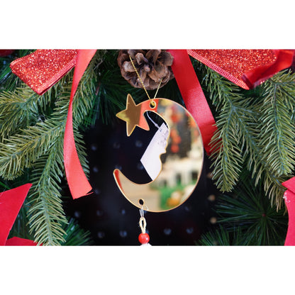 Ornament brad, Klevo, Luna, Auriu, Lucios, 10*25CM, Acril, Interior/ Exterior