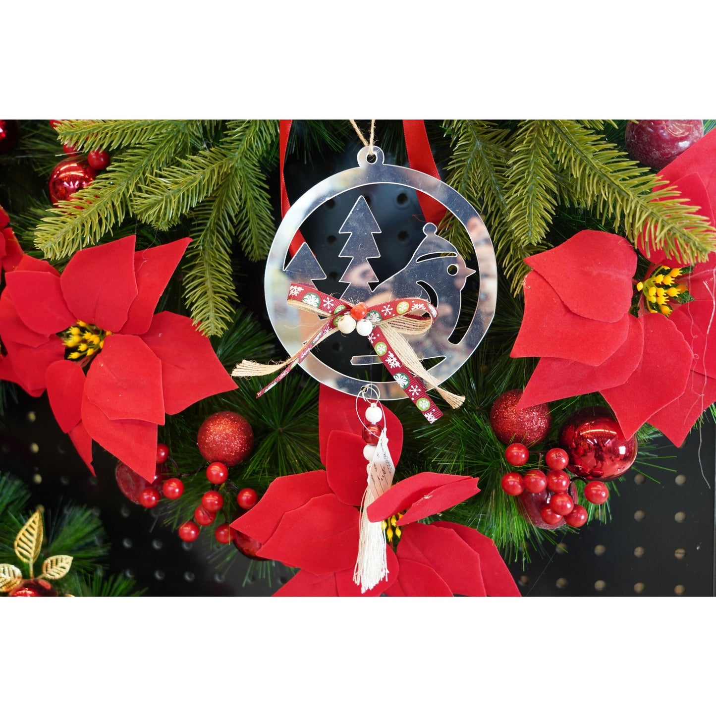Ornament brad, Klevo, Pasare, Argintiu, Lucios, 14*26CM, Acril, Interior/ Exterior