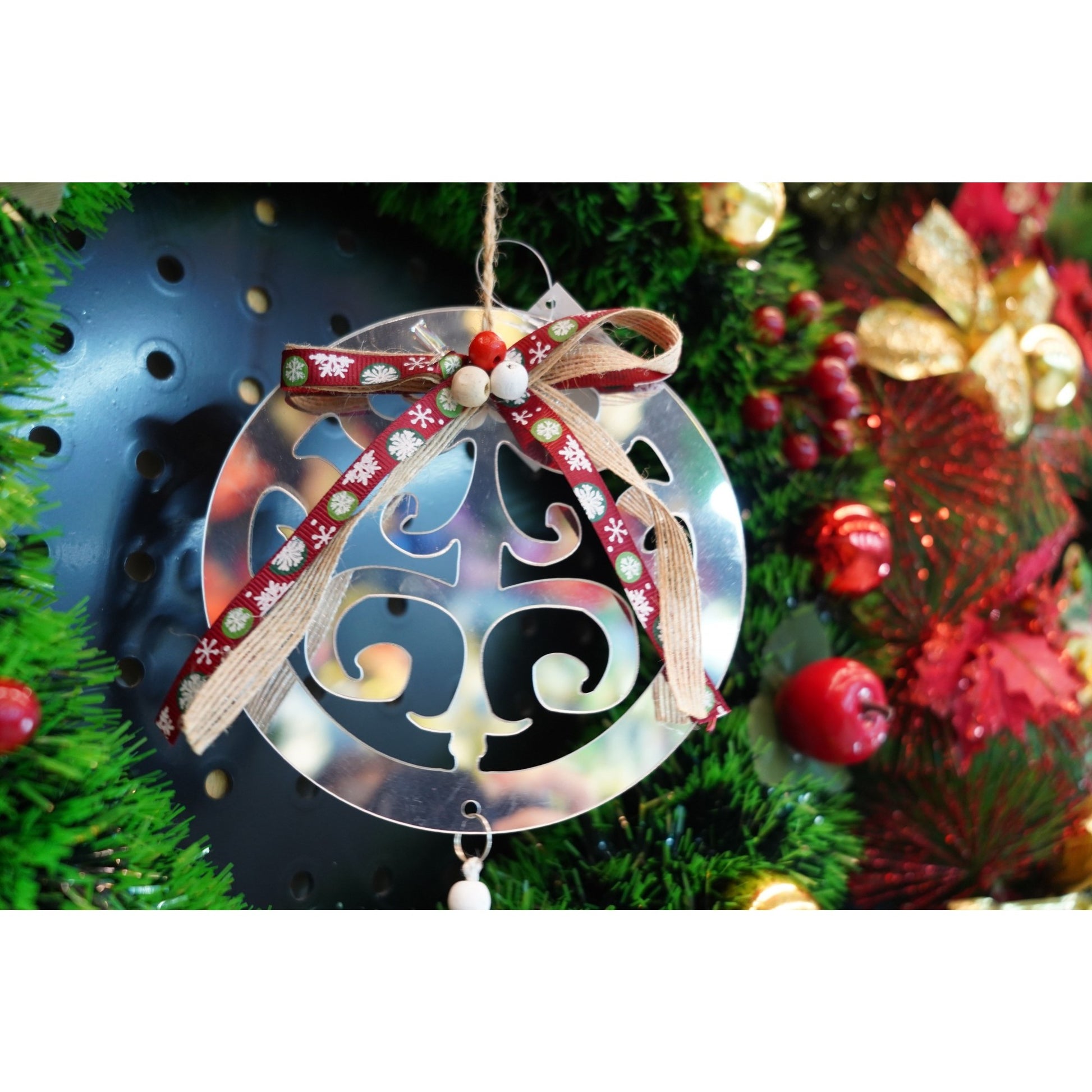 Ornament brad, Klevo, Rotund, Argintiu, Lucios, 14*26CM, Acril, Interior/ Exterior