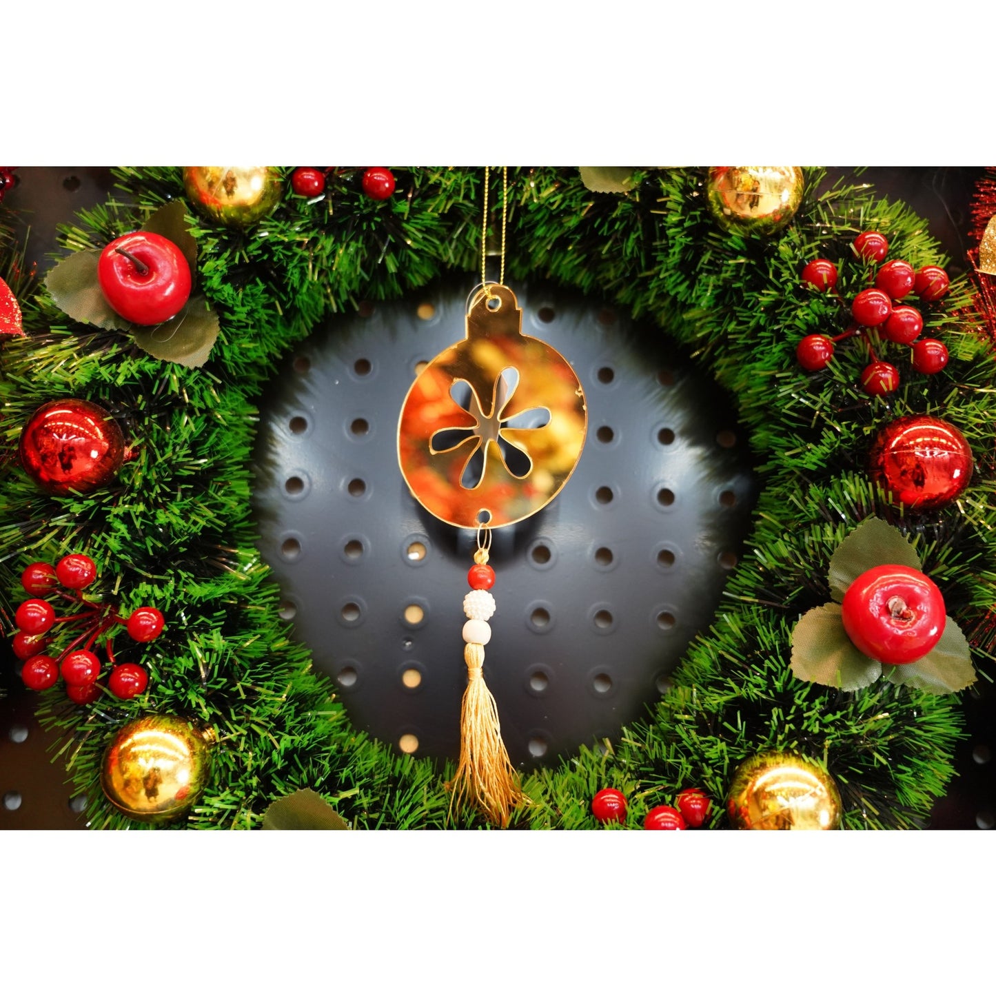 Ornament brad, Klevo, Rotund, Auriu, Lucios, 10*23CM, Acril, Interior/ Exterior