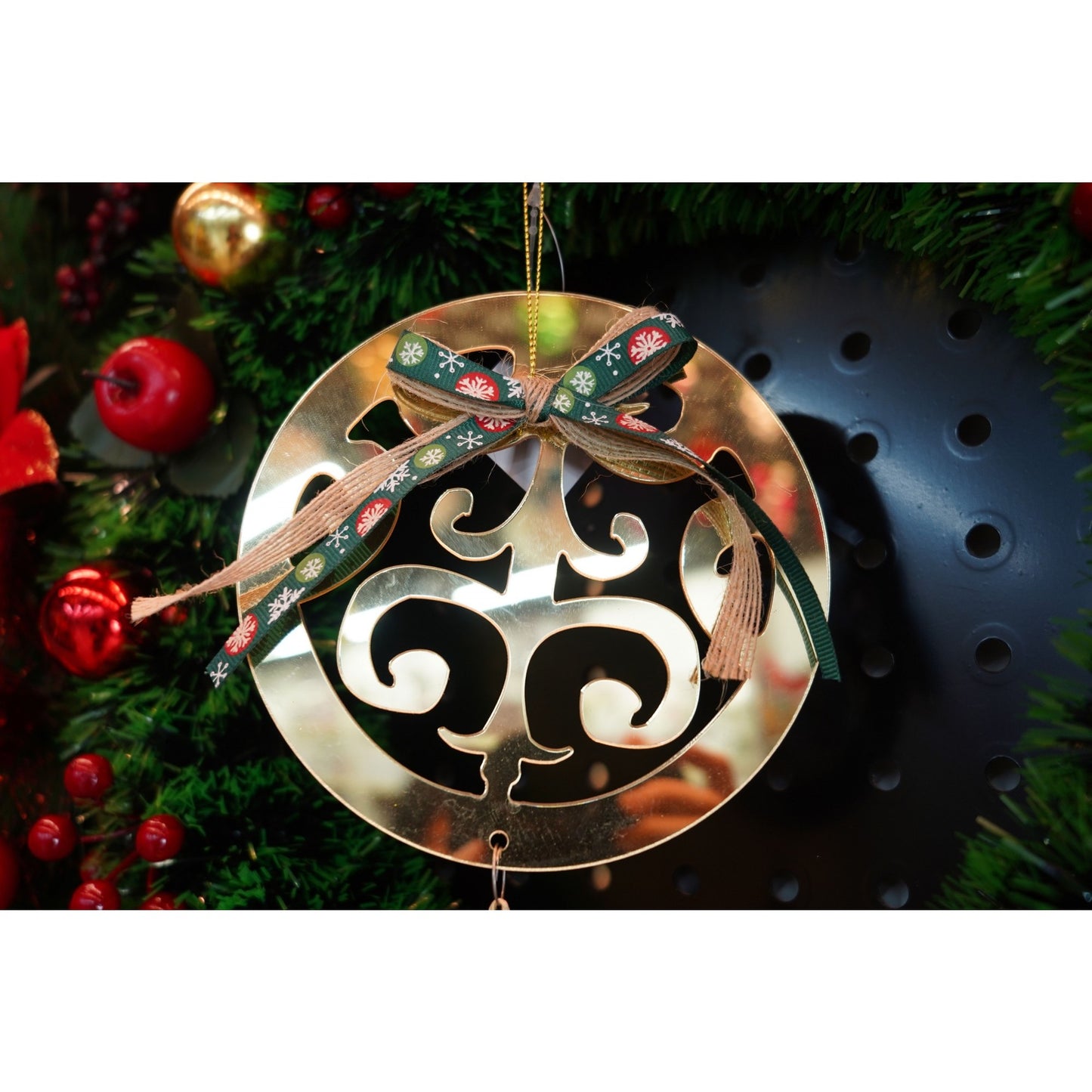 Ornament brad, Klevo, Rotund, Auriu, Lucios, 15*26CM, Acril, Interior/ Exterior