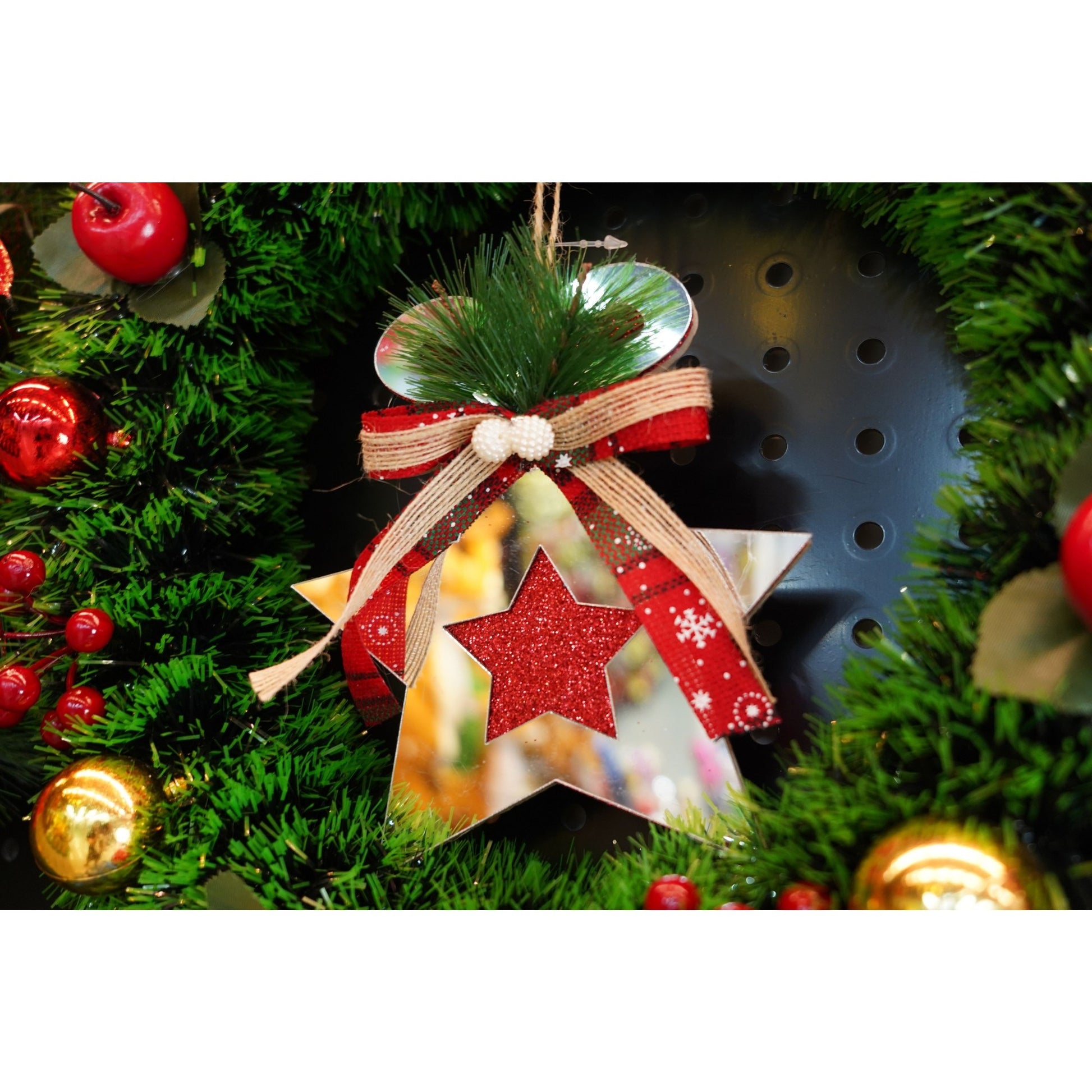 Ornament brad, Klevo, Stea, Argintiu, Lucios, 14*17CM, Acril, Interior/ Exterior