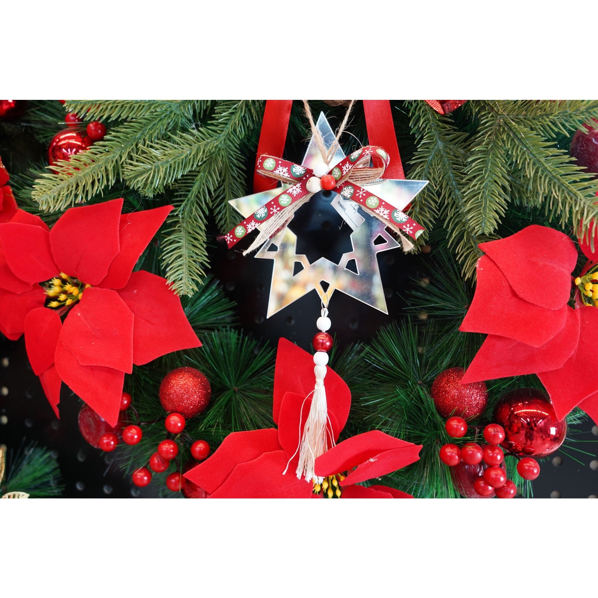Ornament brad, Klevo, Stea, Argintiu, Lucios, 14*26CM, Acril, Interior/ Exterior