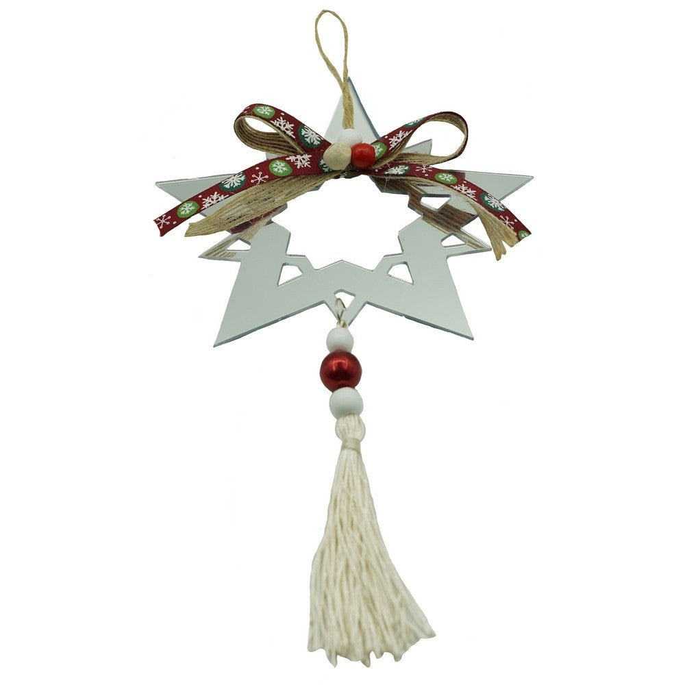 Ornament brad, Klevo, Stea, Argintiu, Lucios, 14*26CM, Acril, Interior/ Exterior