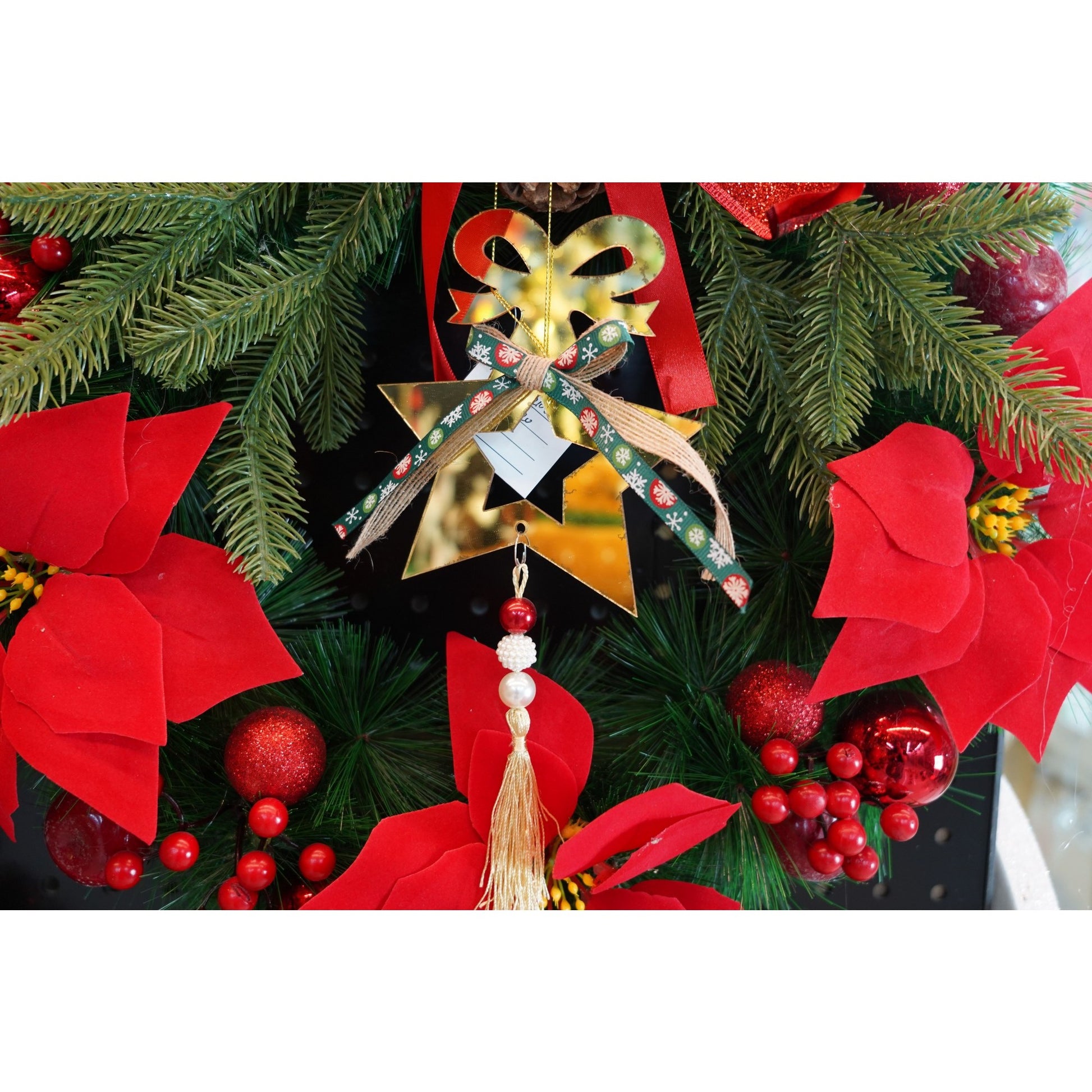 Ornament brad, Klevo, Stea, Auriu, Lucios, 15*26CM, Acril, Interior/ Exterior