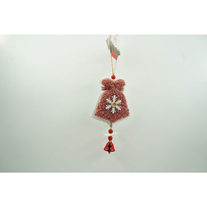 Ornament de brad broderie cu clopot, Klevo, roz, lemn, 18 cm
