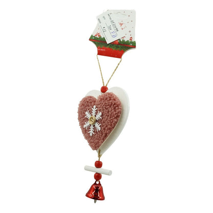 Ornament de brad broderie cu inima, Klevo, roz, lemn, 18 cm