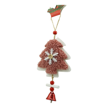 Ornament de brad broderie cu pomul de craciun, Klevo, roz, lemn, 18 cm