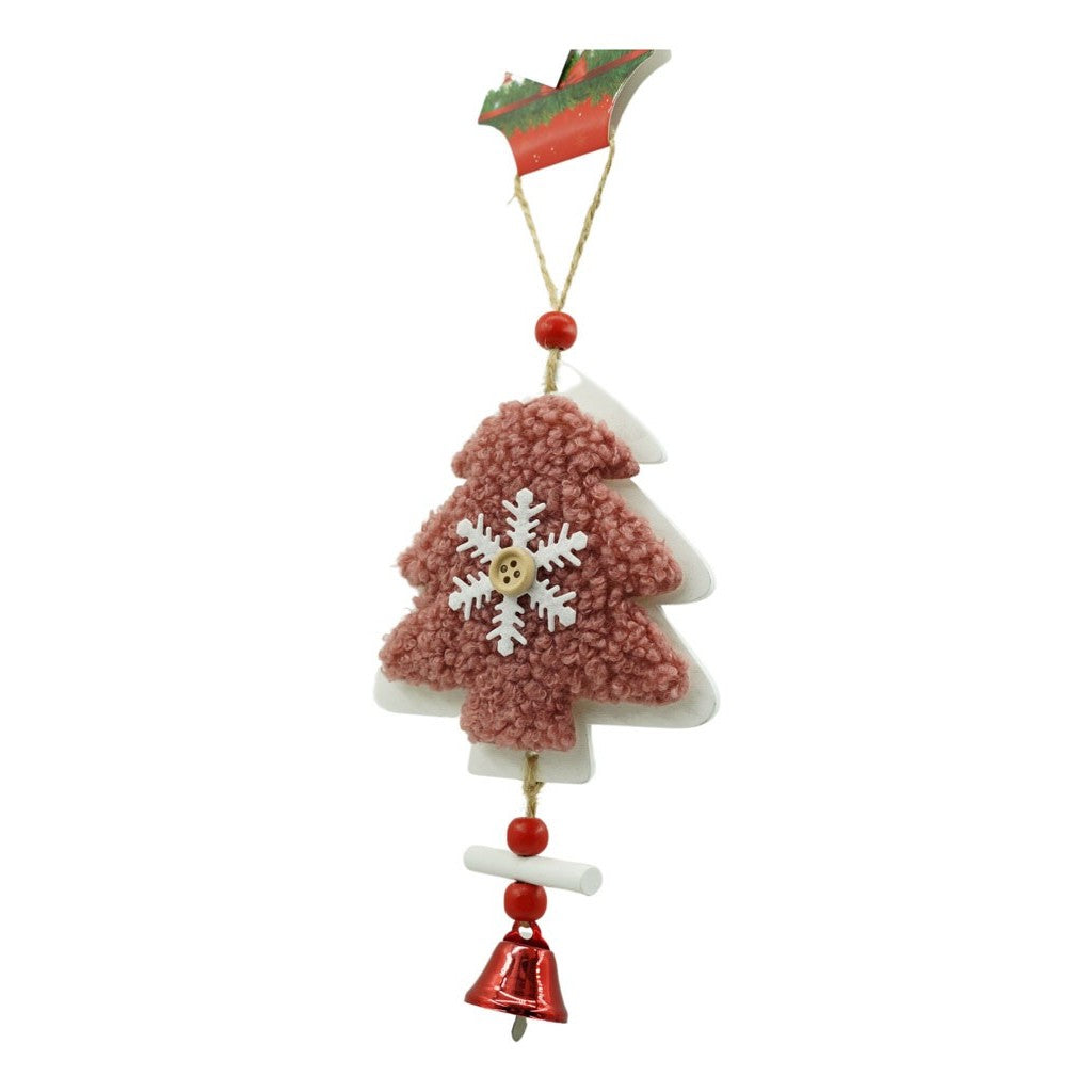 Ornament de brad broderie cu pomul de craciun, Klevo, roz, lemn, 18 cm