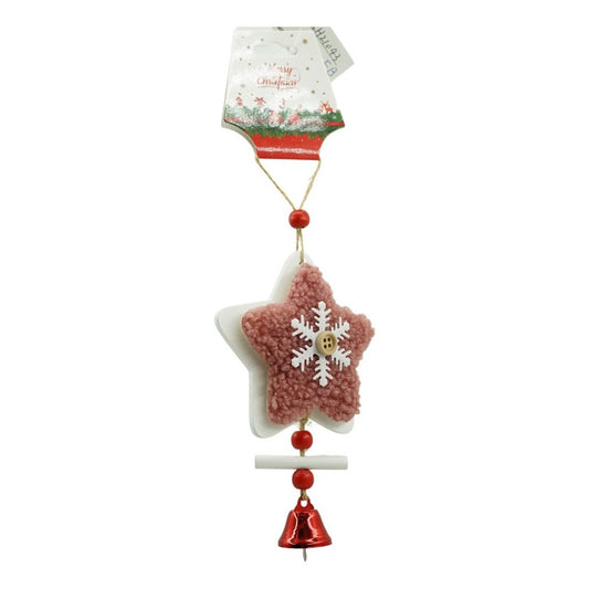 Ornament de brad broderie cu stea, Klevo, roz, lemn, 18 cm