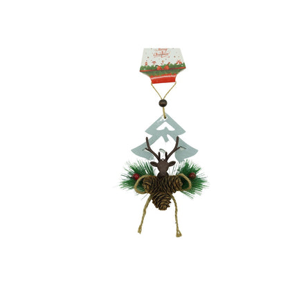 Ornament de brad cerb cu pom de craciun, Klevo, multicolor, lemn, 18 cm