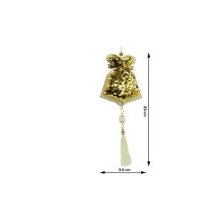 Ornament de brad clopotel cu paiete model 2, Klevo, auriu, lemn, 36 cm