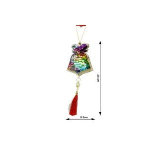 Ornament de brad clopotel cu paiete model 2, Klevo, multicolor, lemn, 36 cm
