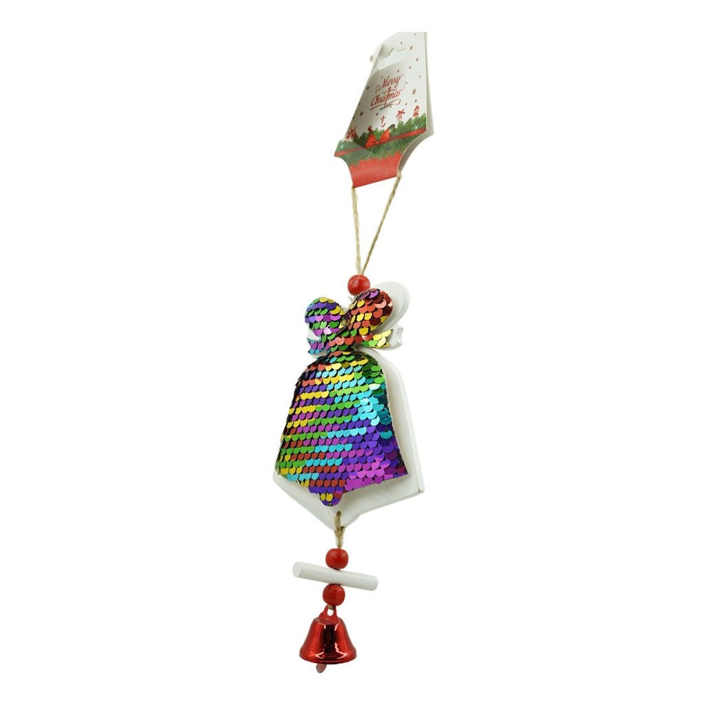 Ornament de brad clopotel din paiete, Klevo, multicolor, lemn, 18 cm