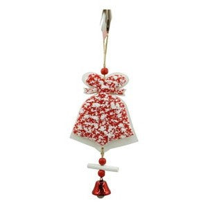 Ornament de brad clopotel din tweed, Klevo, alb/rosu, lemn, 18 cm