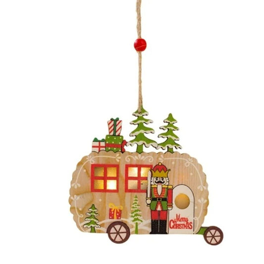 Ornament de Brad, Klevo, cu Lumini LED, din Lemn, Figurina Spargatorul de Nuci, Model Masina, Multicolor
