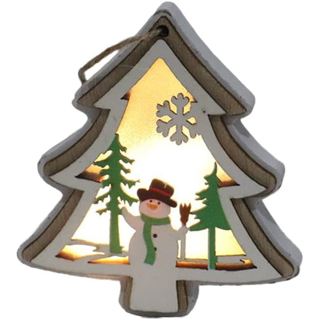 Ornament de Brad, Klevo, cu Lumini LED, din Lemn, Model Brad, Multicolor