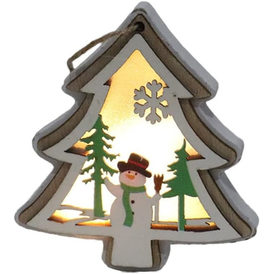 Ornament de Brad, Klevo, cu Lumini LED, din Lemn, Model Brad, Multicolor
