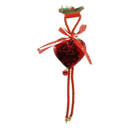 Ornament de brad inima cu paiete, Klevo, rosu, lemn, 25 cm