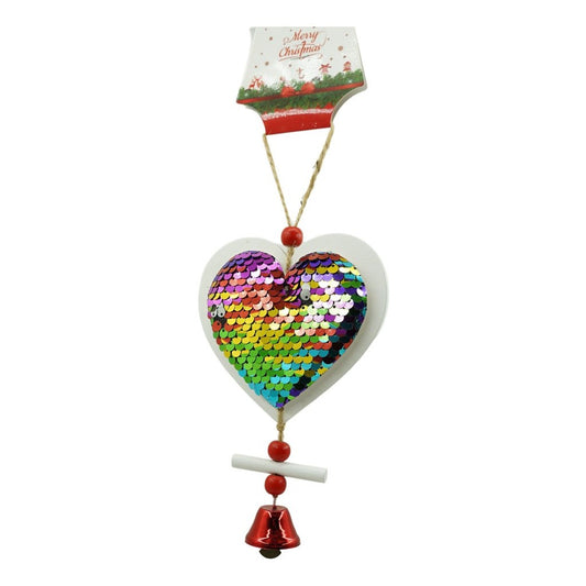 Ornament de brad inima din paiete, Klevo, multicolor, lemn, 18 cm