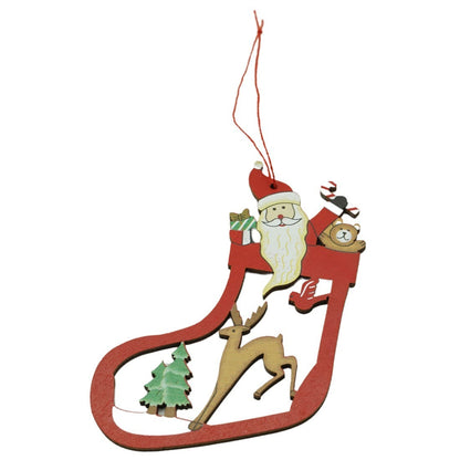 Ornament de brad Mos Craciun cu cerb, Klevo, multicolor, lemn, 10 cm