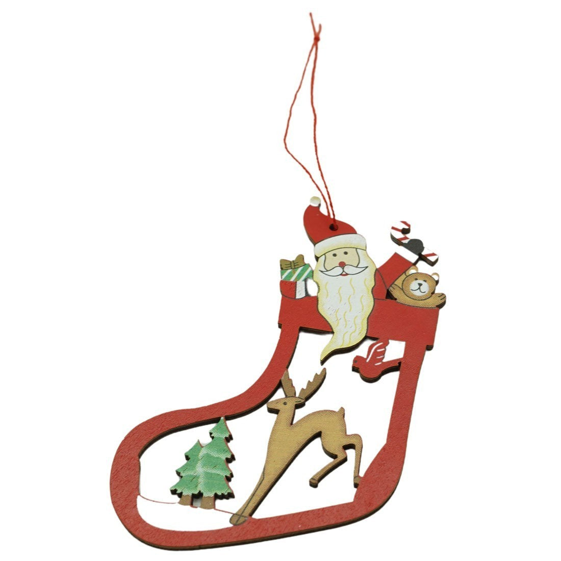 Ornament de brad Mos Craciun cu cerb, Klevo, multicolor, lemn, 10 cm