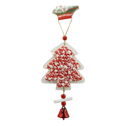 Ornament de brad pom de craciun din tweed, Klevo, alb/rosu, lemn, 18 cm