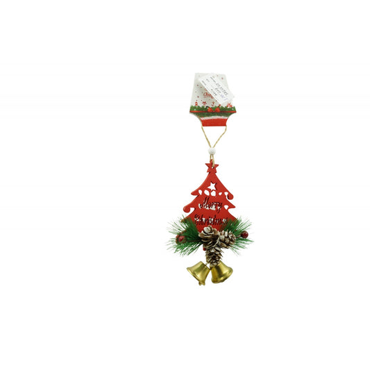 Ornament de brad pom de craciun, Klevo, rosu, lemn, 17 cm